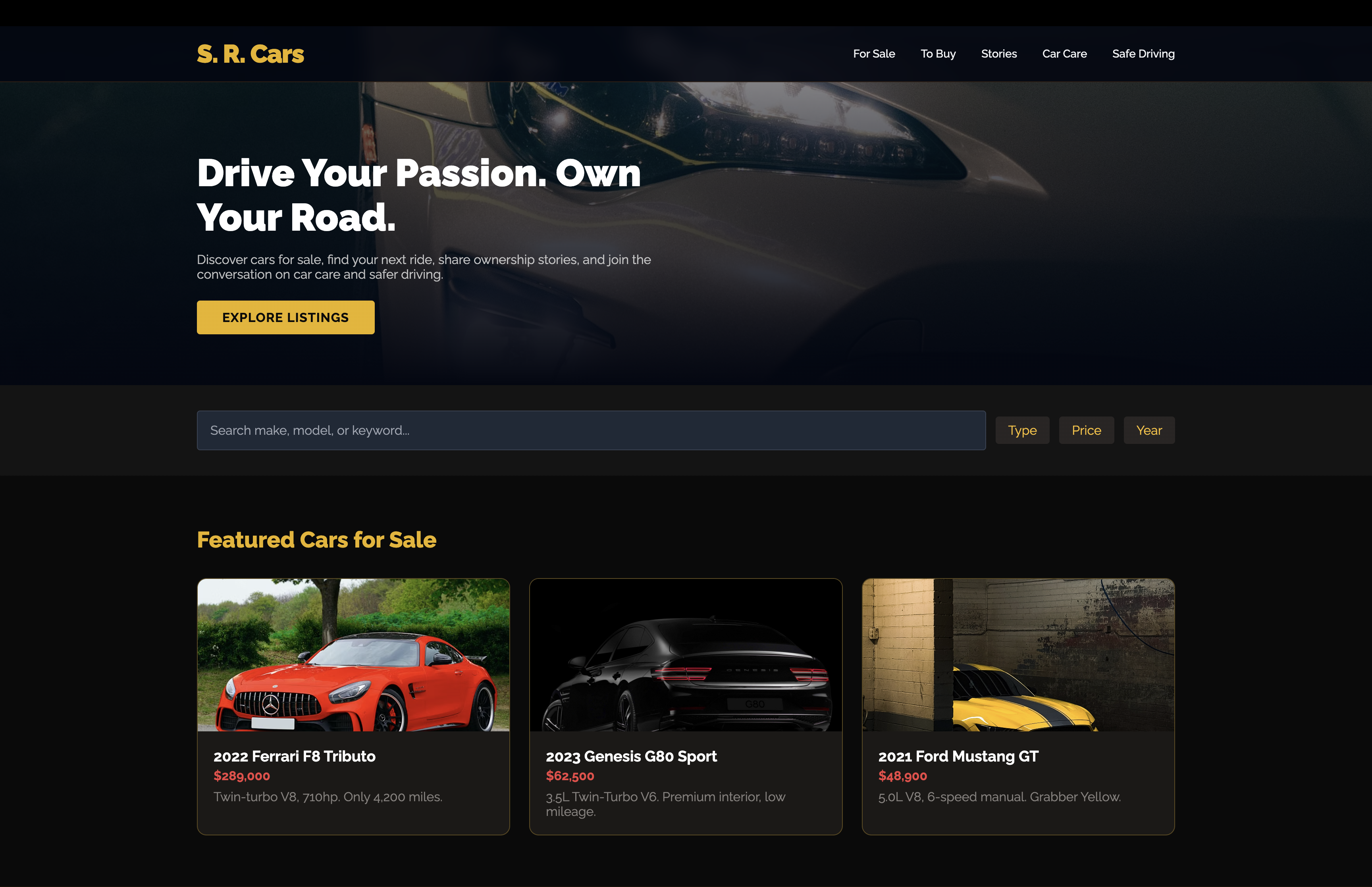 S. R. Cars website preview