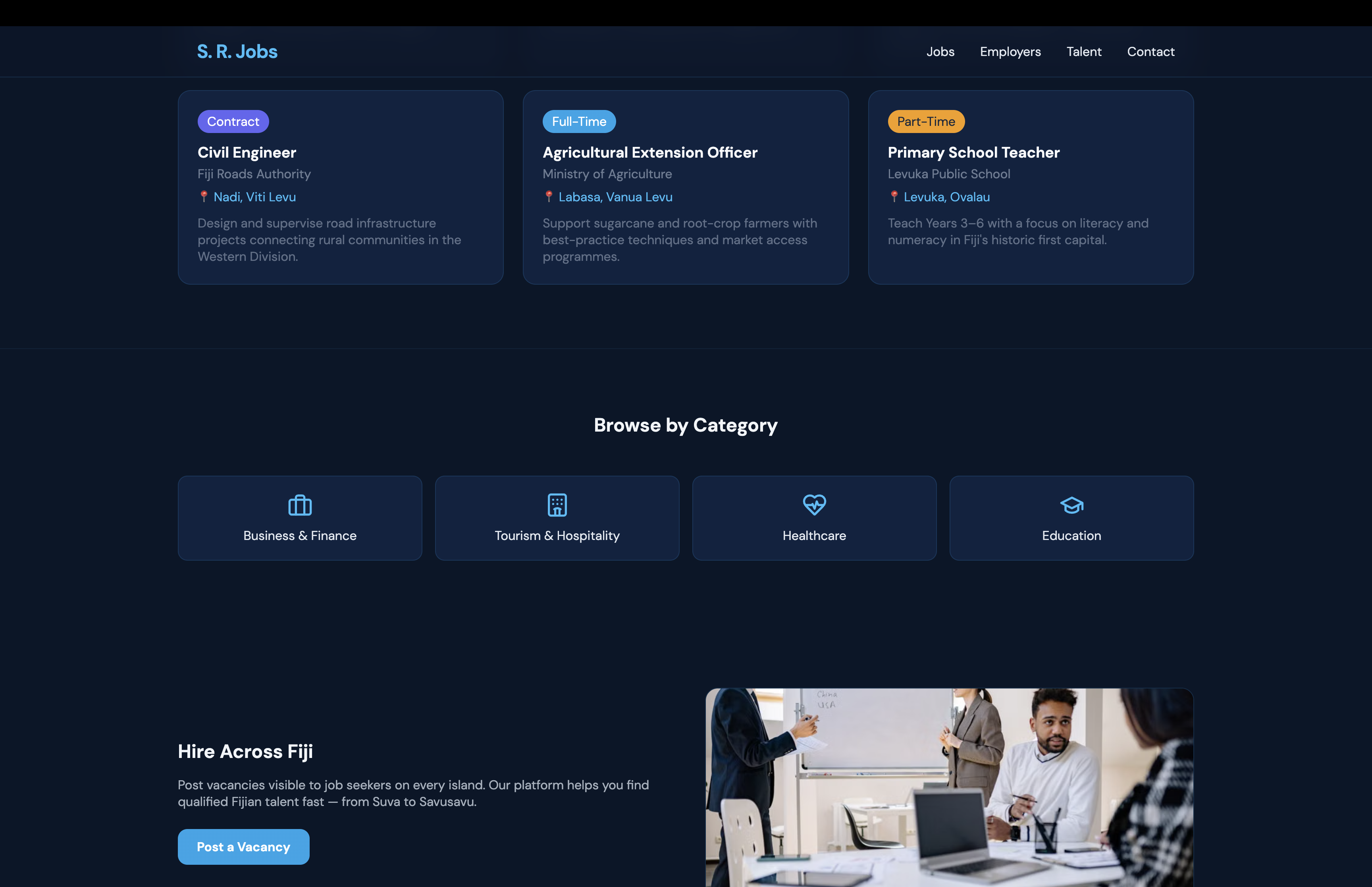 S. R. Jobs website preview